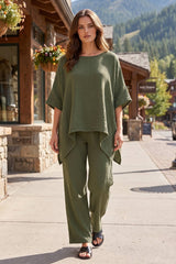 100% Cotton Poncho Style Top + Pull On Pant Set