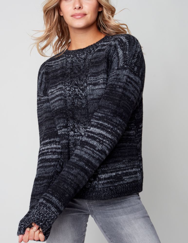 Charlie B Black Multi Cable Knit Pullover