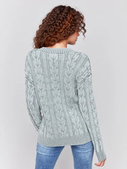 Charlie B C2691-711B V-Neck Cable Knit Sweater in Spruce