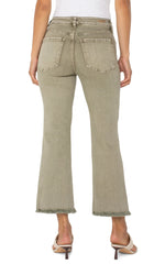 Liverpool LM7259WF Hannah Crop Flare w/ Fray Hem in Mineral Laurel Olive