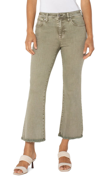 Liverpool LM7259WF Hannah Crop Flare w/ Fray Hem in Mineral Laurel Olive
