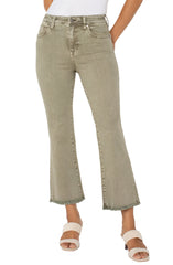 Liverpool LM7259WF Hannah Crop Flare w/ Fray Hem in Mineral Laurel Olive