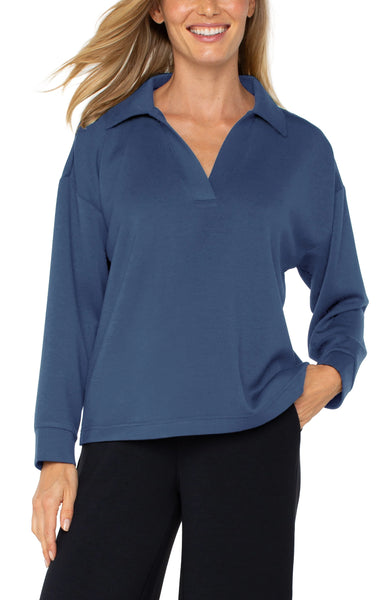 Liverpool LM8H49C9 Cloud 9 V-Neck Popover w/ Collar in Prussian Blue