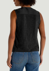 Liverpool Sleeveless Black Mixed Media V Neck Top LM8K27PS6