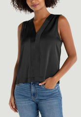 Liverpool Sleeveless Black Mixed Media V Neck Top LM8K27PS6