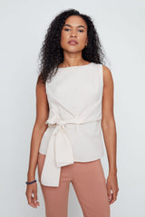 Renuar Sleeveless Tie Front White Blouse R5185