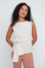 Renuar Sleeveless Tie Front White Blouse R5185