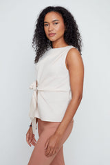 Renuar Sleeveless Tie Front White Blouse R5185