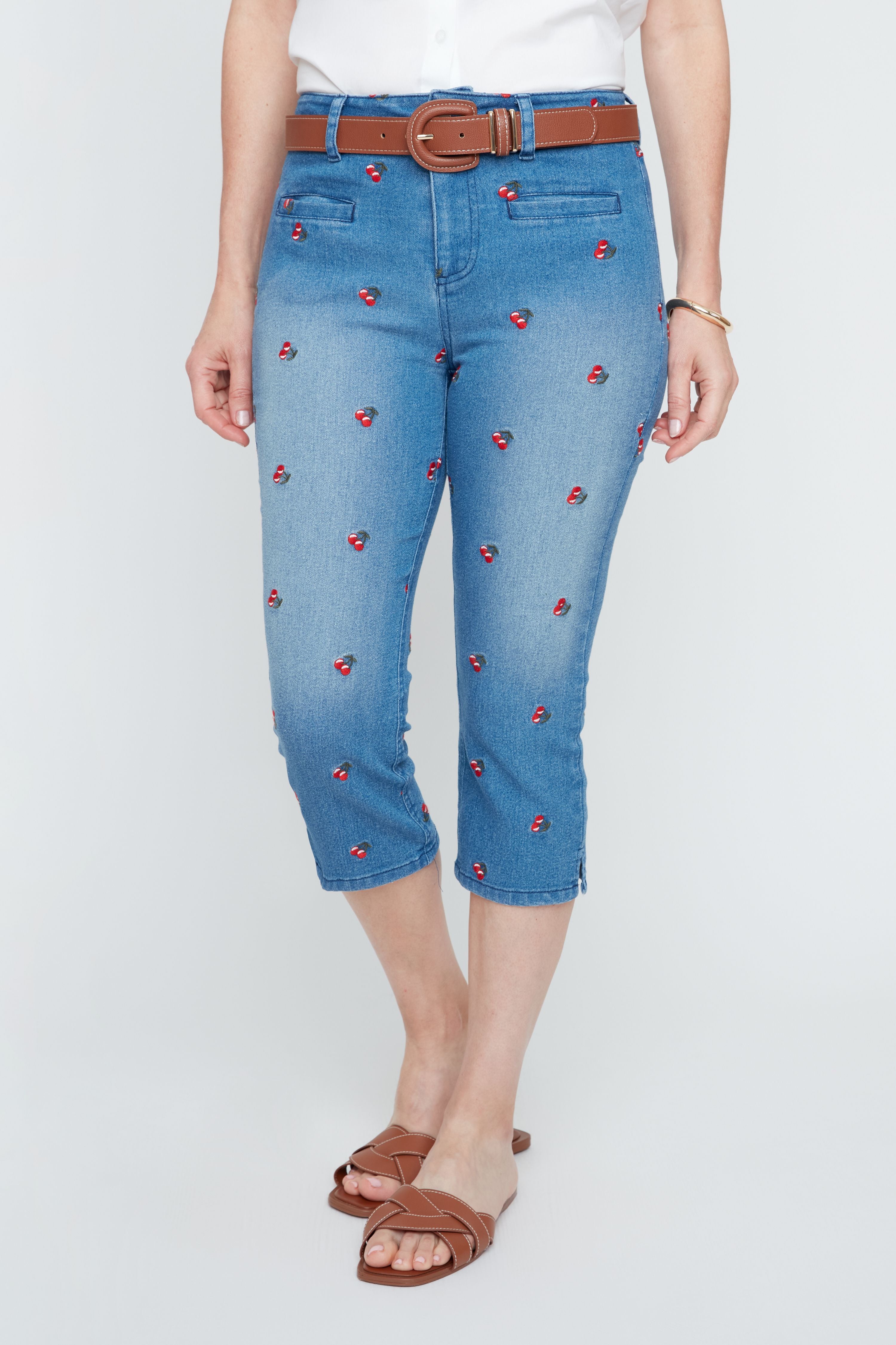 Renuar Cherry Print Denim Capris R8132D