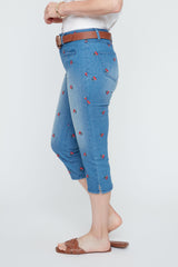 Renuar Cherry Print Denim Capris R8132D