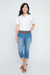 Renuar Cherry Print Denim Capris R8132D