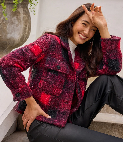 Liverpool LM1B17C84 Button Front Boxy Shacket in Red/Black Buffalo Plaid