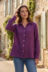 100% Cotton Soft Gauze Button Down Blouse