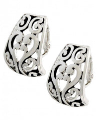 FR5187 Silver Trapezoid Filigree Metal Button Clip Earrings
