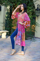 3/4 Bell Sleeve Cover-Up: Rose Meadown Patchwork