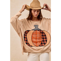 PLAID PUMPKIN PATCHWORK FRENCH TERRY SWEATSHIRT