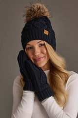 Navy Cable Knit Pom Hat