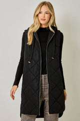 61143 Quilted Puffer Long Hoodie Vest