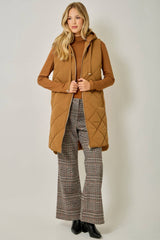 61143 Quilted Puffer Long Hoodie Vest