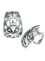 FR5187 Silver Trapezoid Filigree Metal Button Clip Earrings