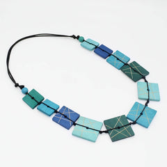 Blue Wooden Mosaic Necklace