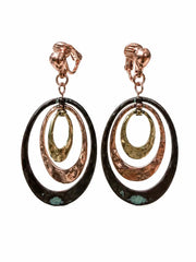 FR7387 Patina Layered Multi-Oval Hammered Clip Earrings