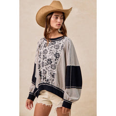 ROSE TWILL AND STRIPE MIX AND MATCH TOP