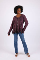 Embroidered Vintage Boho Top Blouse: Earthy Stonewashed