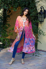 3/4 Bell Sleeve Cover-Up: Rose Meadown Patchwork