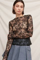Floral Lace Long Sleeve Mesh Top