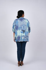 Enchanting Blue Meadow Blockprint Cardigan