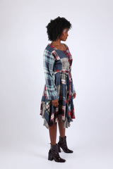 Lace-Up Denim Plaid Patchwork Dress