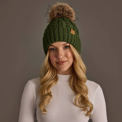 Dk. Green Cable Knit Design Pom Hat