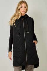 61143 Quilted Puffer Long Hoodie Vest