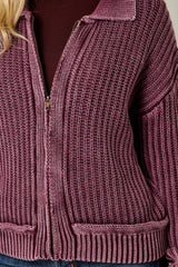 61683 Washed Ribbed Zip-Up Sweater