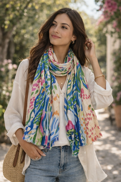 S26002 Flower Garden Polyester Lightweight Scarf