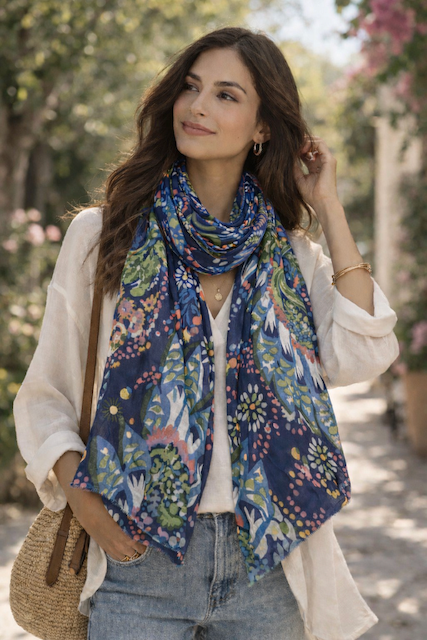 S26002 Flower Garden Polyester Lightweight Scarf
