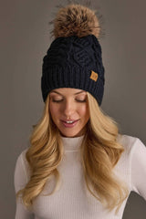 Navy Cable Knit Pom Hat