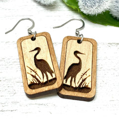 Sandhill Crane wooden earrings