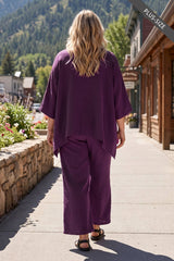 PLUS SIZE 100% Cotton Poncho Style Top + Pull On Pant Set