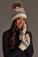 Ivory Deer Winter Pattern Pom Hat