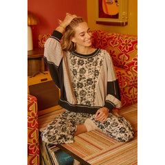 ROSE TWILL AND STRIPE MIX AND MATCH TOP