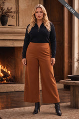 PLUS SIZE High Rise Twill Wide-Leg Pants