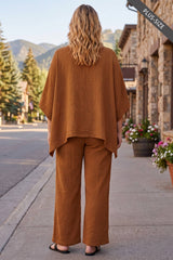 PLUS SIZE 100% Cotton Poncho Style Top + Pull On Pant Set