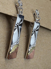 FR4778 Silver Dragonfly Tri-Tone Rectangle Clip Earrings