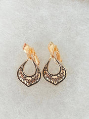FR7206 Gold Filigree Open Heart Clip-on Metal Earrings
