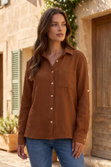 100% Cotton Soft Gauze Button Down Blouse