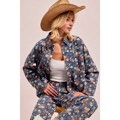 WASHED FLORLA PRINT DENIM JACKET