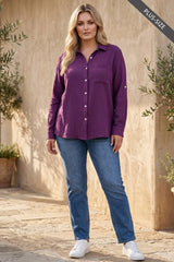 PLUS SIZE 100% Cotton Soft Gauze Button Down Blouse