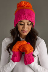 Orange & Pink Color Block Pom Hat